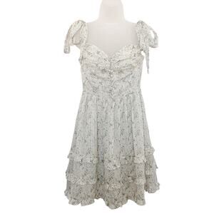 Storia Floral Print Sleeveless Ruffle Trim Mini Dress Ivory Women's Size Large